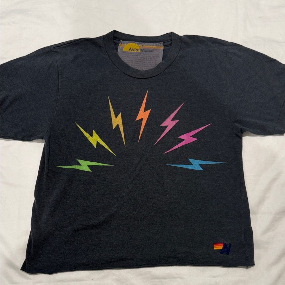 Aviator Nation Kids Multi-Color Lightning Bolt Tee - Dark Gray